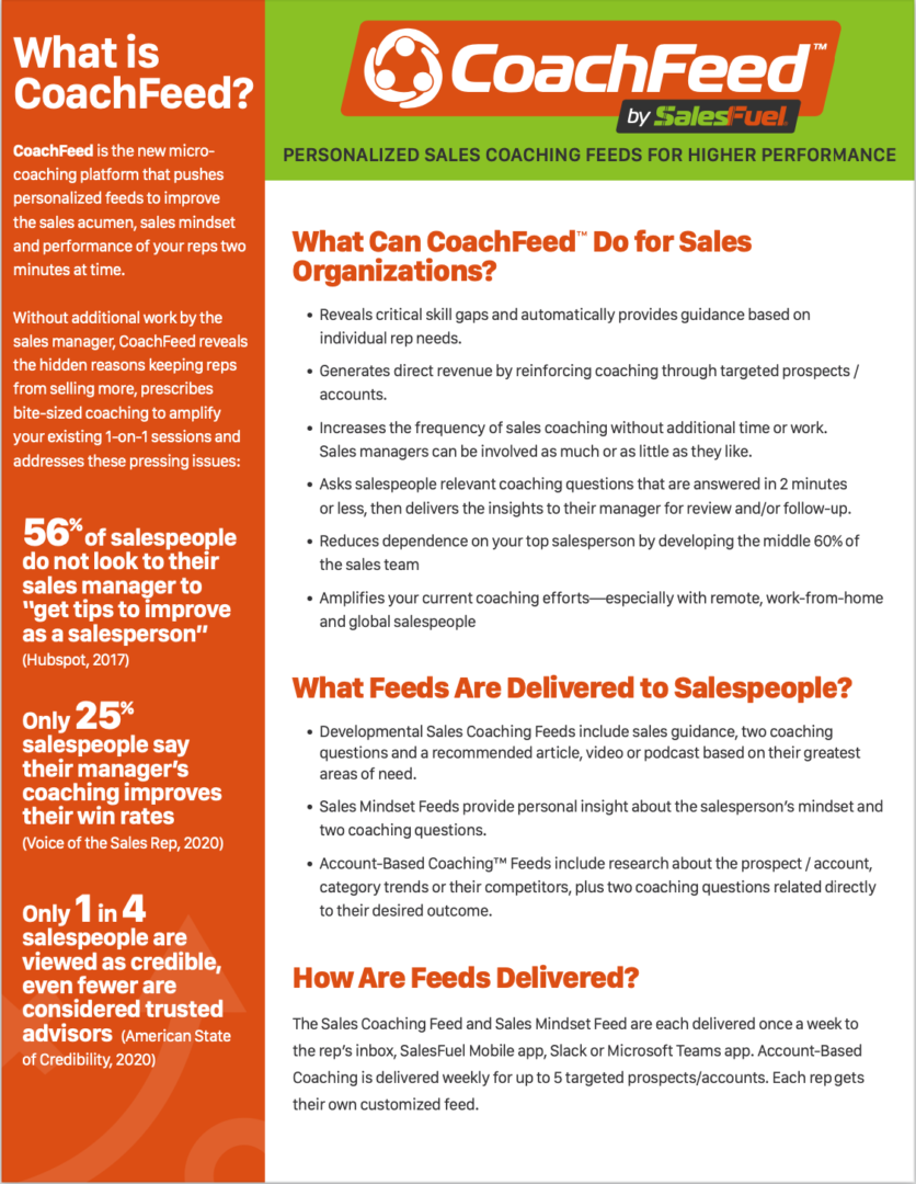 CoachFeed by SalesFuel sales coaching software Fact Sheet